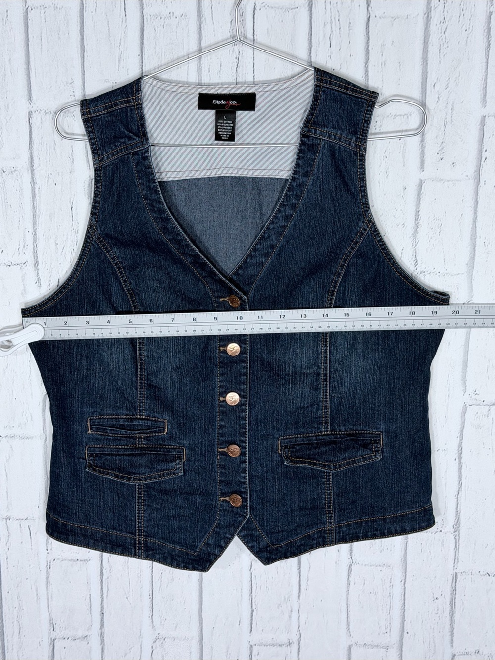 👖 Style & Co. Dark Wash Stretch Denim Vest Size Large Western Y2K - Picture 5 of 7